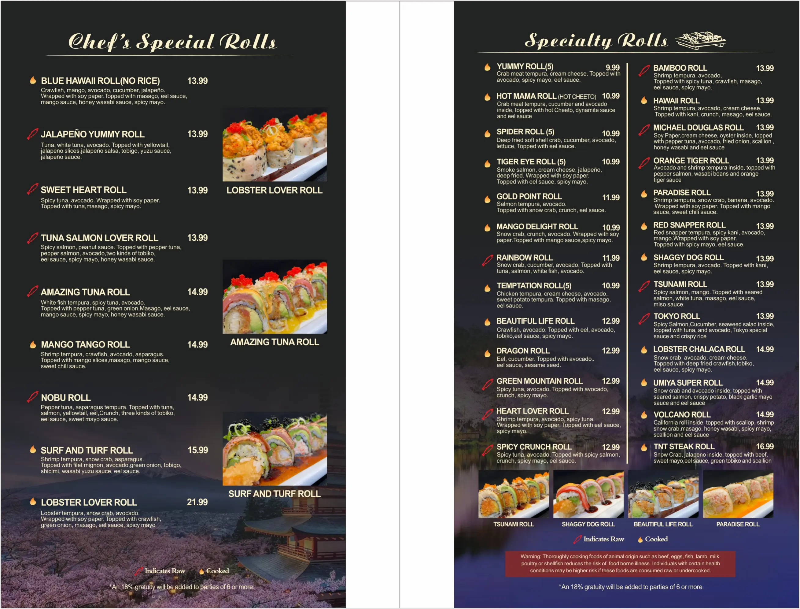 Umiya Houston Menu Page 4, a Japanese restaurant in Houston